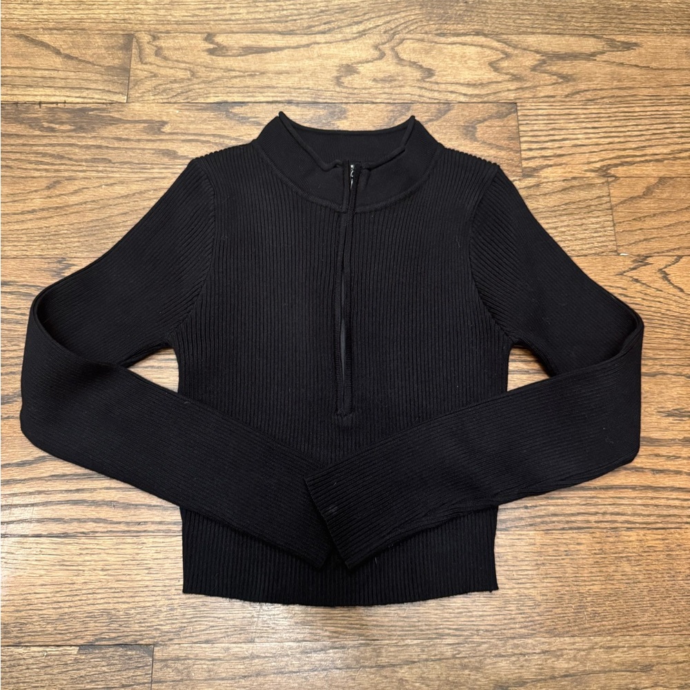 Princess Polly Black Ribbed Long Sleeve Top, Small/Medium